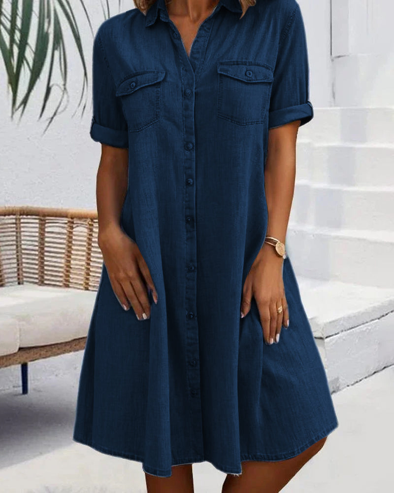 LP | Short-sleeved midi dress with button closure