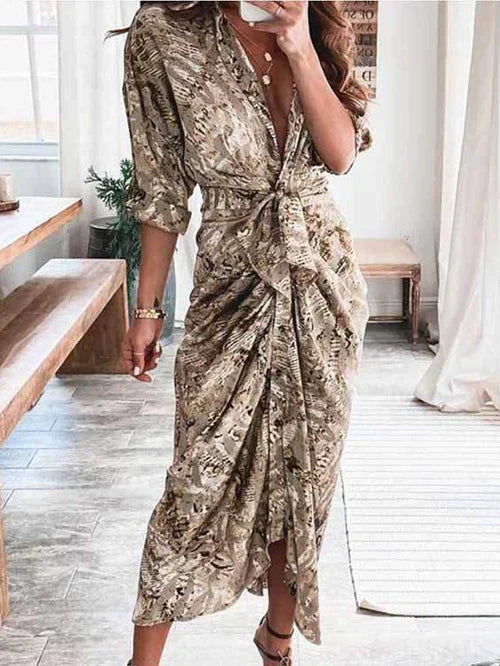 LP | Elegant casual dress with V-neck and waist belt