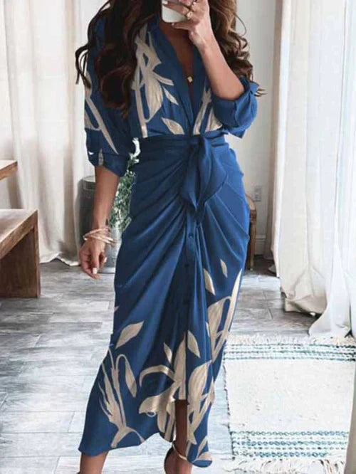 LP | Elegant casual dress with V-neck and waist belt