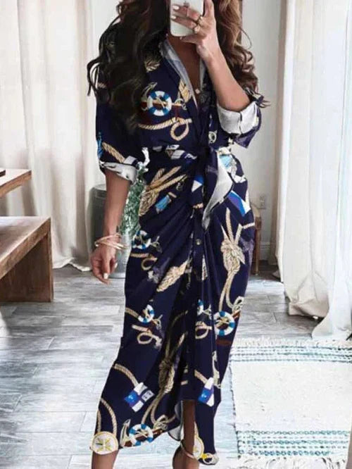 LP | Elegant casual dress with V-neck and waist belt