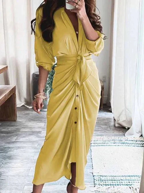 LP | Elegant casual dress with V-neck and waist belt