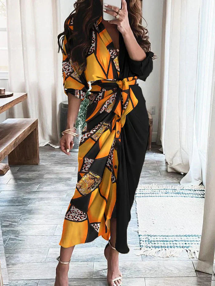 LP | Elegant casual dress with V-neck and waist belt