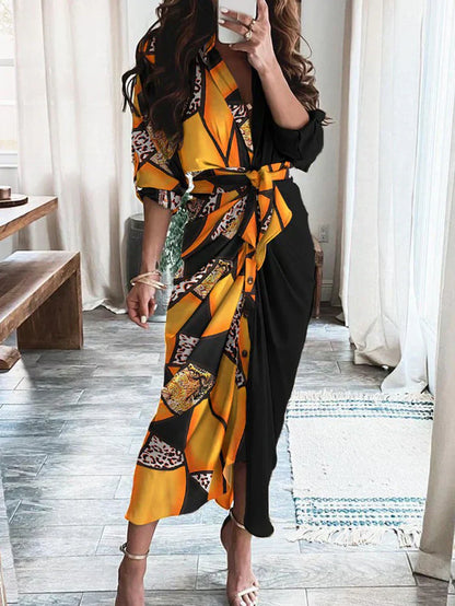LP | Elegant casual dress with V-neck and waist belt
