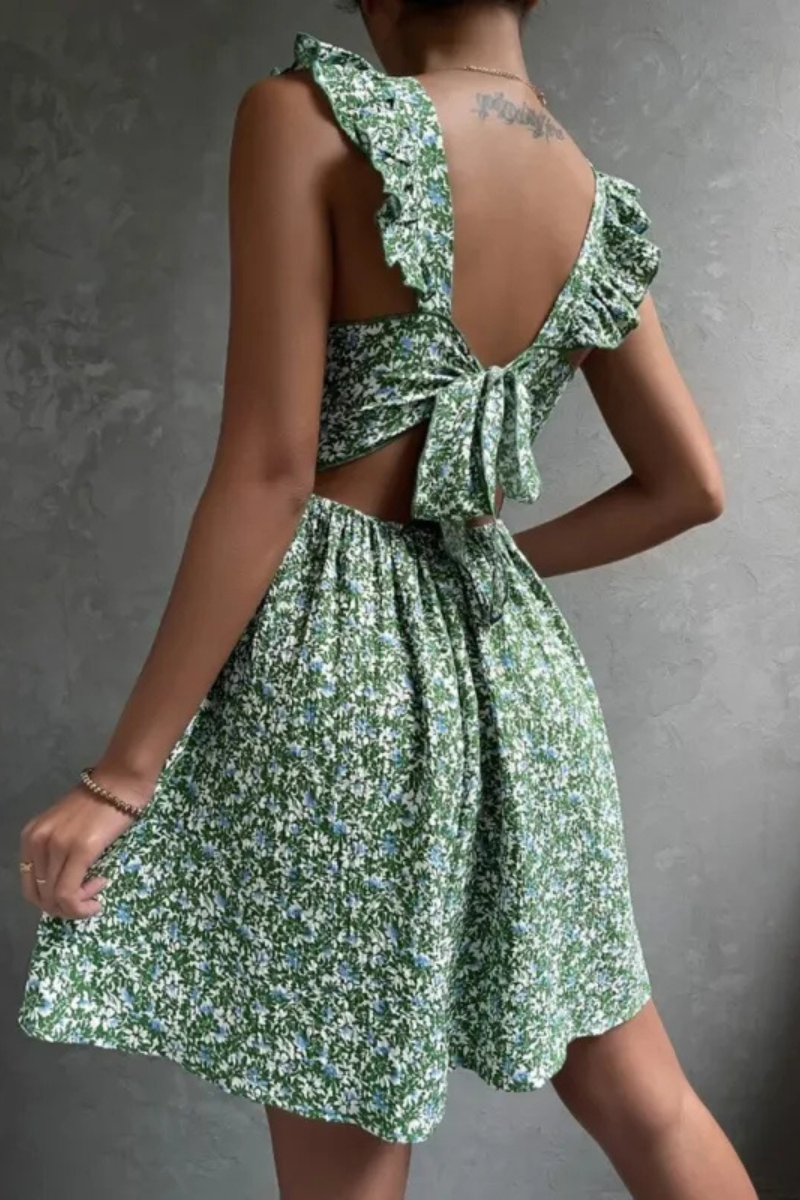Junia | Summer Square-neck Ruffled Sleeveless Dress