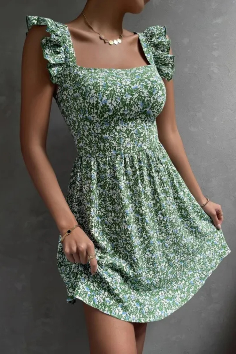 Junia | Summer Square-neck Ruffled Sleeveless Dress