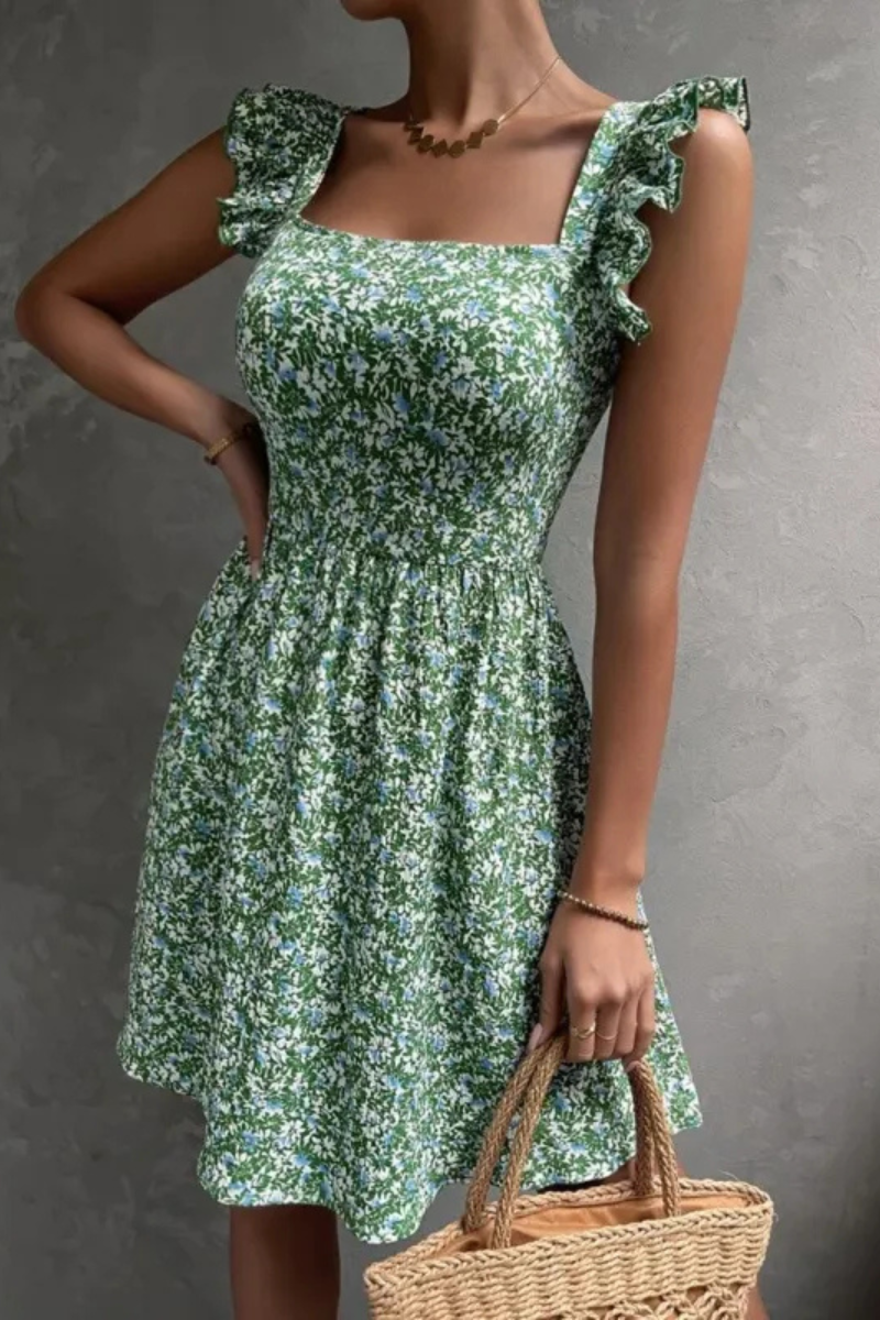 Junia | Summer Square-neck Ruffled Sleeveless Dress