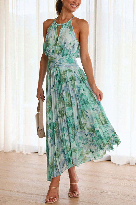 LP | Pleated midi dress with neckline and flowers