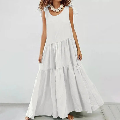LP | casual maxi dress with ruffle and plain lace-up cardigan