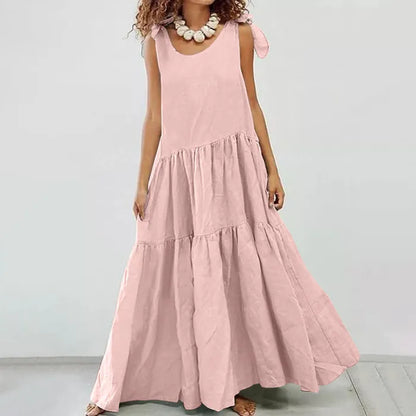 LP | casual maxi dress with ruffle and plain lace-up cardigan