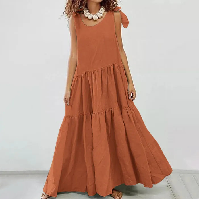 LP | casual maxi dress with ruffle and plain lace-up cardigan