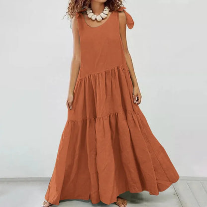 LP | casual maxi dress with ruffle and plain lace-up cardigan