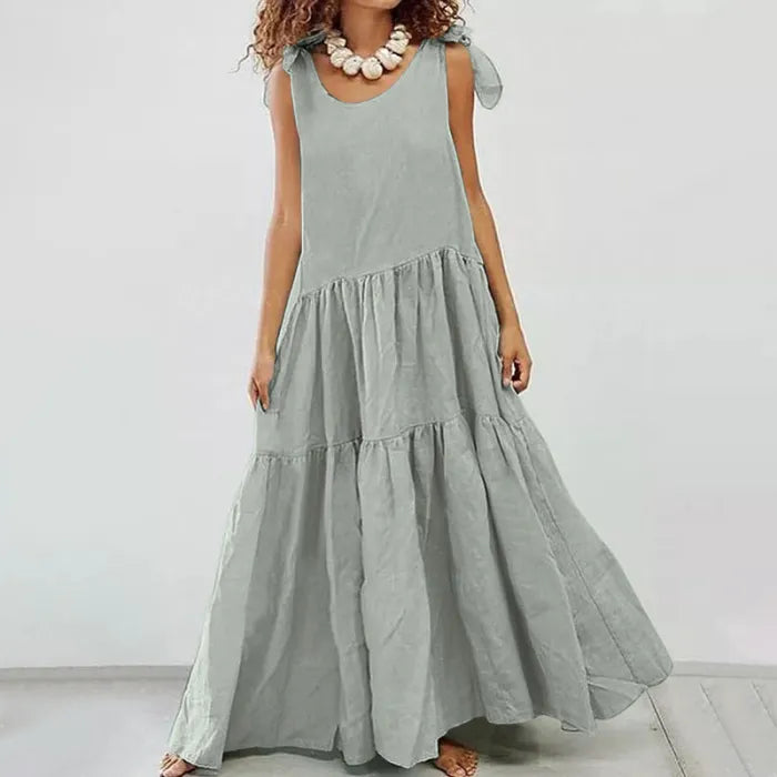 LP | casual maxi dress with ruffle and plain lace-up cardigan