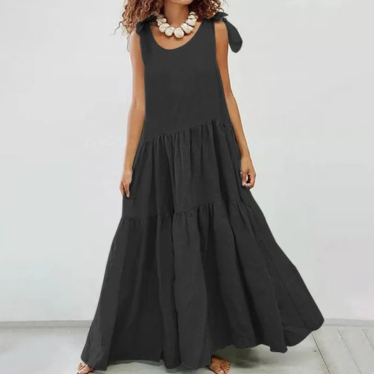 LP | casual maxi dress with ruffle and plain lace-up cardigan