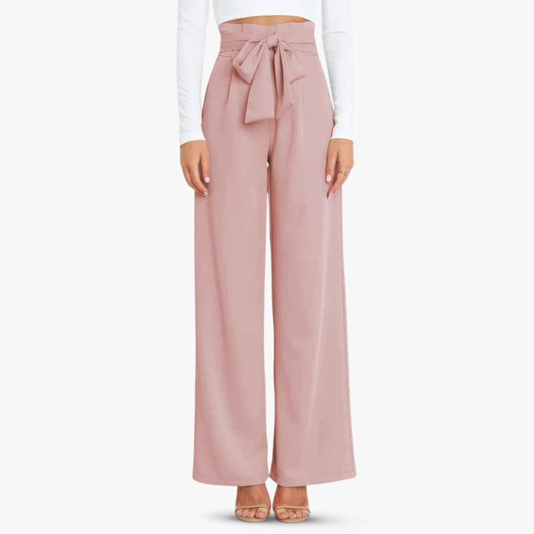Women's wide-leg fabric pants with tie belt