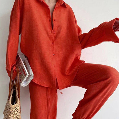 blouse and pants with wide legs