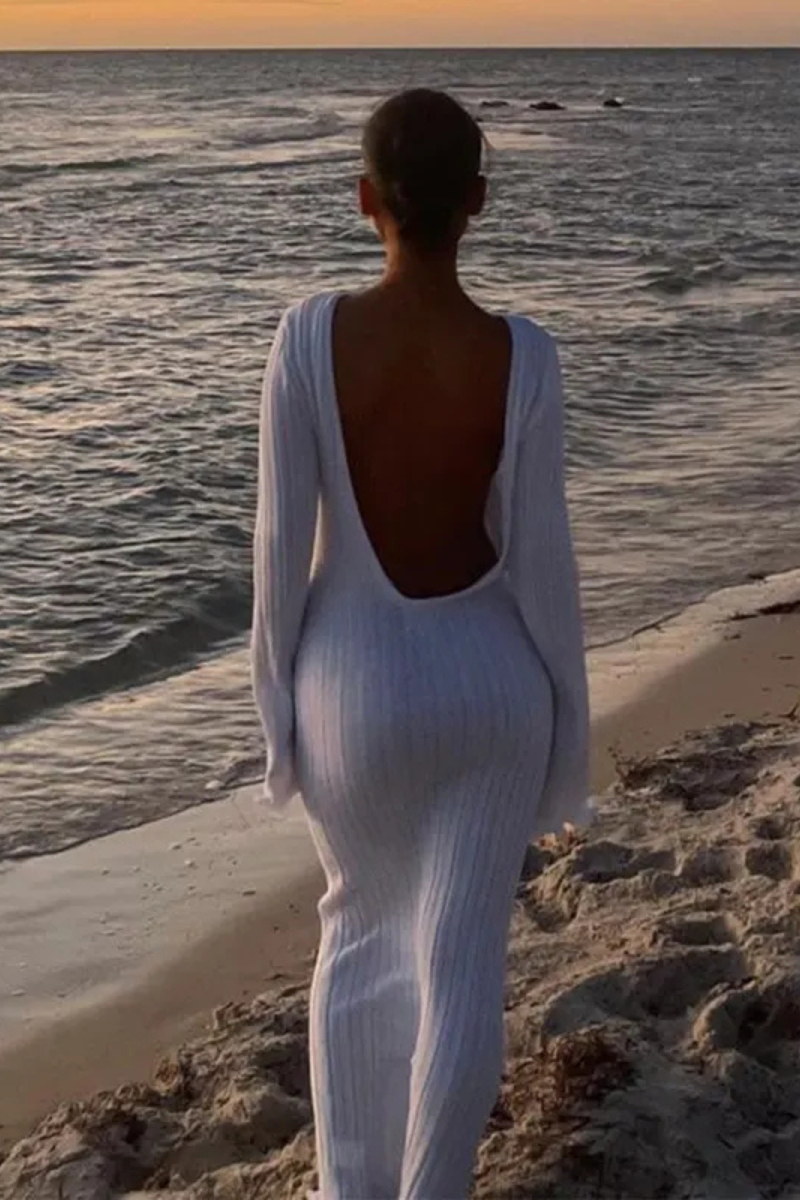 Aurelia | Hip-wrapped Back-less Knitted Maxi Dresses