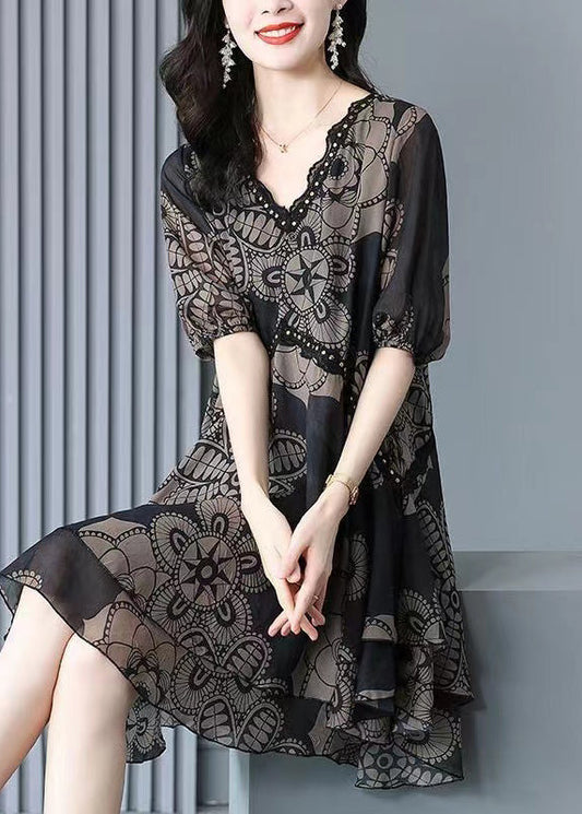 LP | wide black lace dress with plunging neckline