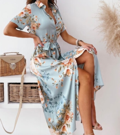 LP | V-neck midi dress with short sleeves