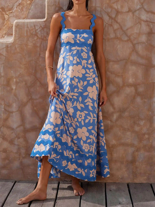 LP | Strapless maxi dress with printed square neckline