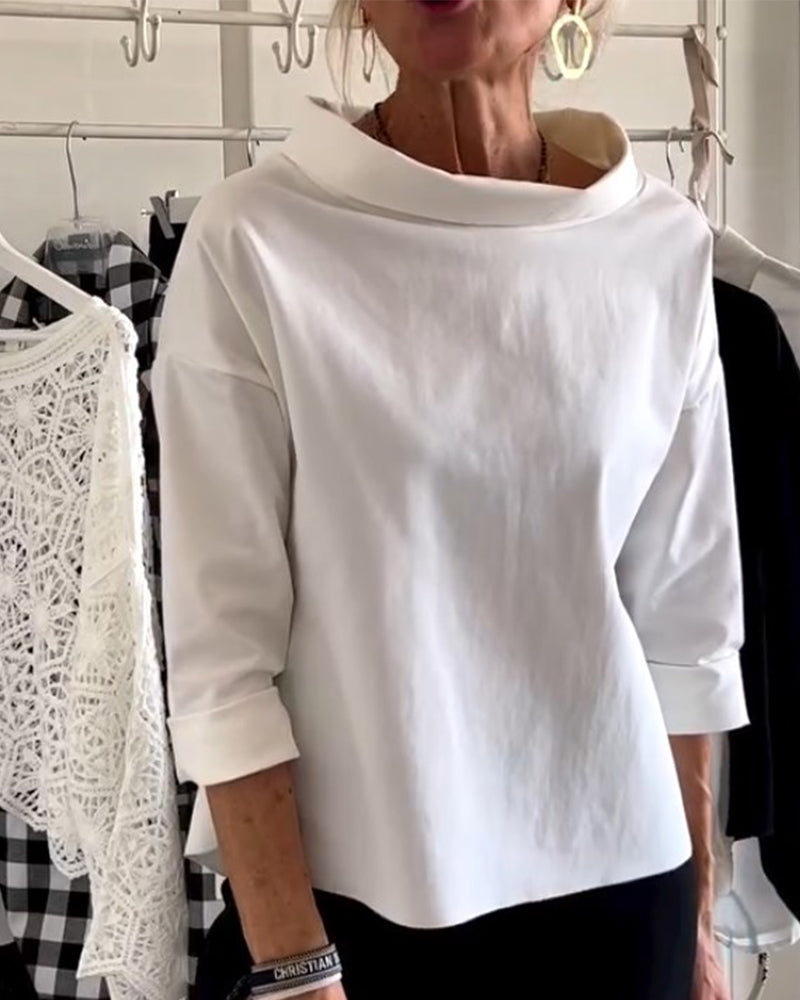 Elegant 3/4-sleeve blouse with U-boot neckline for women