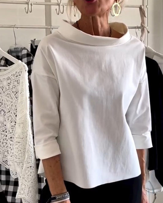 Elegant 3/4-sleeve blouse with U-boot neckline for women