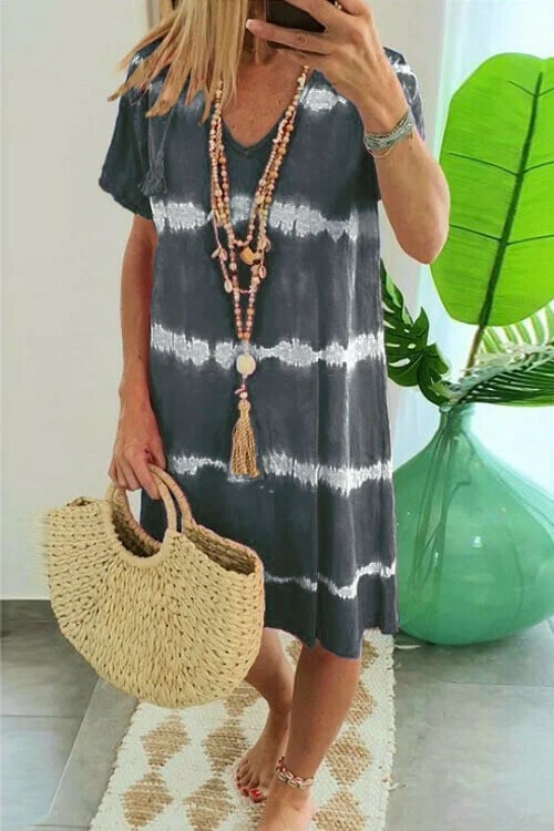 LP | Striped shirt dress with short sleeves and loose fit