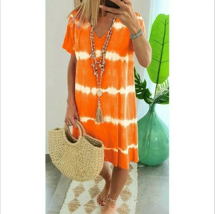 LP | Striped shirt dress with short sleeves and loose fit