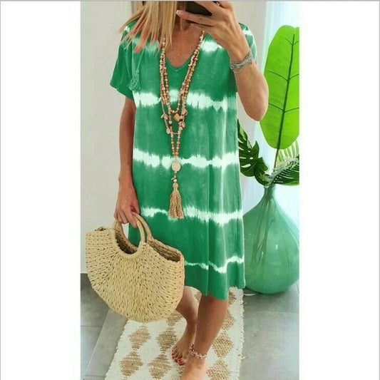 LP | Striped shirt dress with short sleeves and loose fit