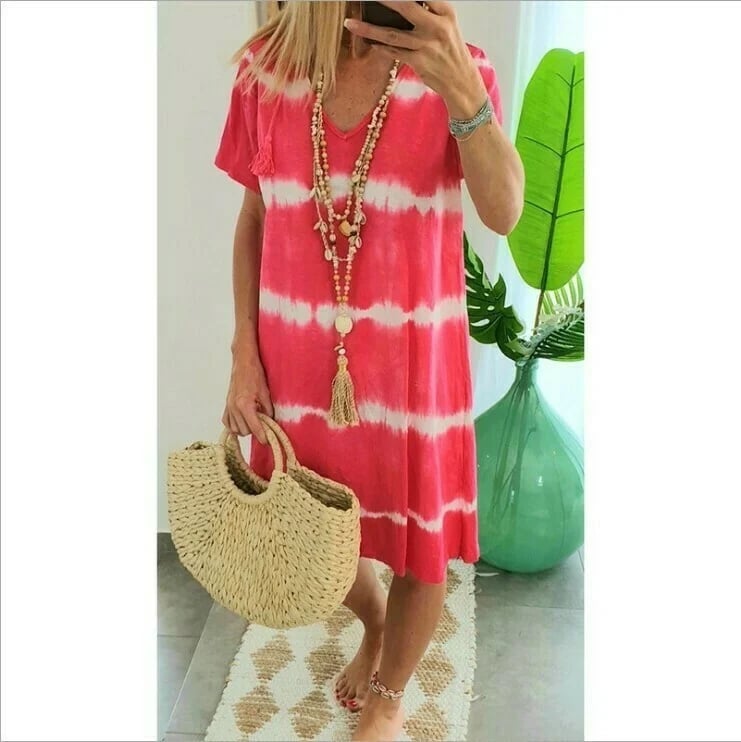 LP | Striped shirt dress with short sleeves and loose fit