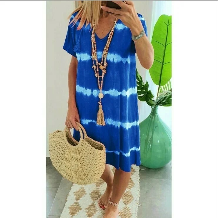 LP | Striped shirt dress with short sleeves and loose fit