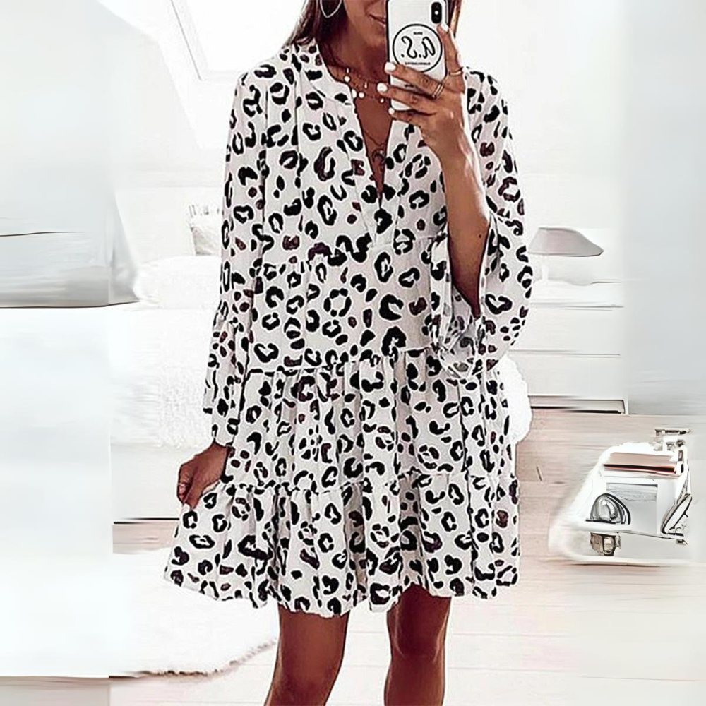 LP | Dress with animal print and puff sleeves