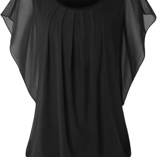 Knitted blouse - Short sleeves and gathered details