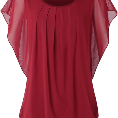 Knitted blouse - Short sleeves and gathered details
