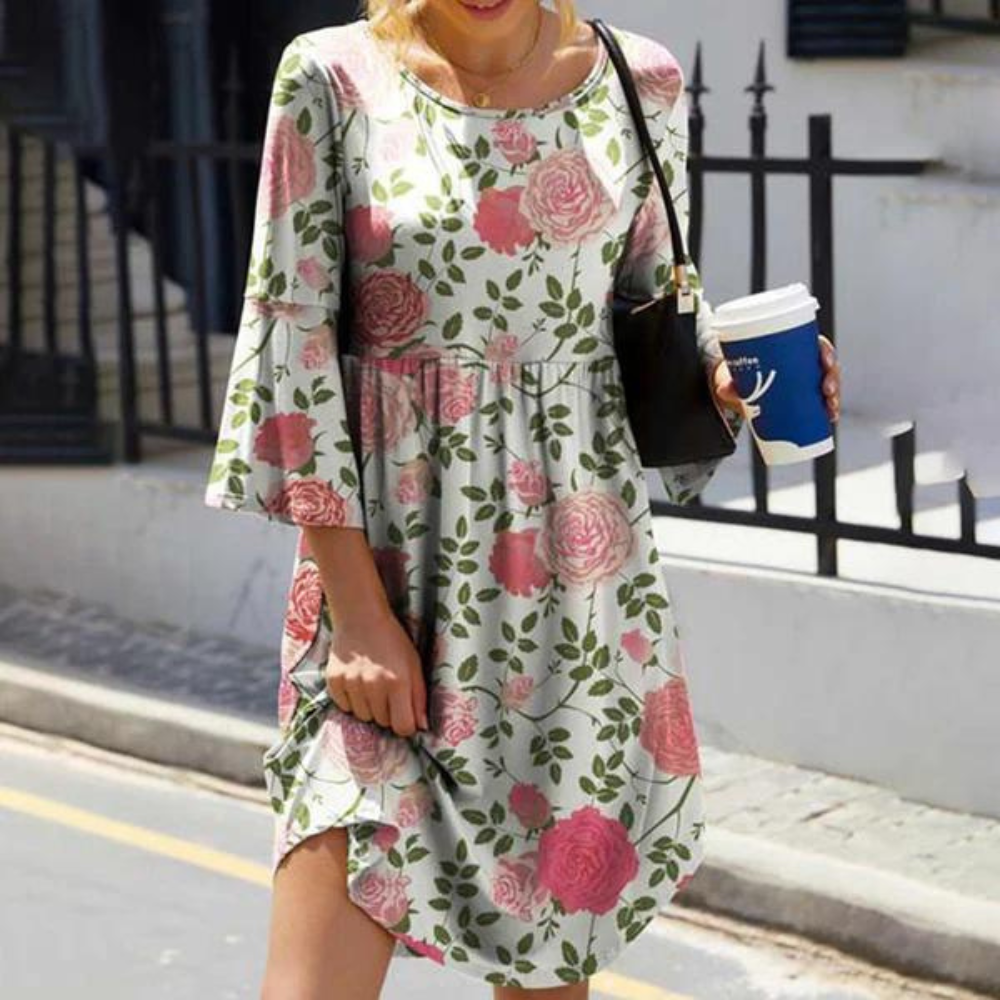 LP | Elegant floral dress with flared sleeves