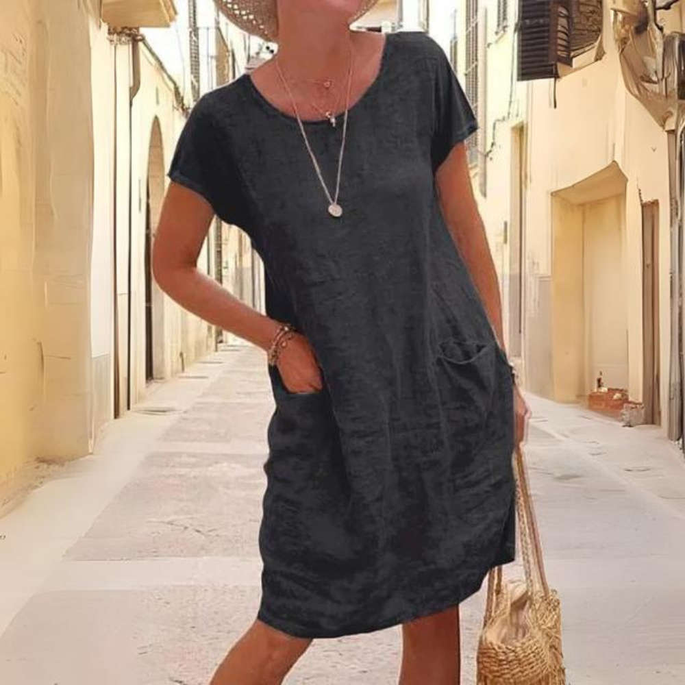 LP | Elegant women's dress with round neckline