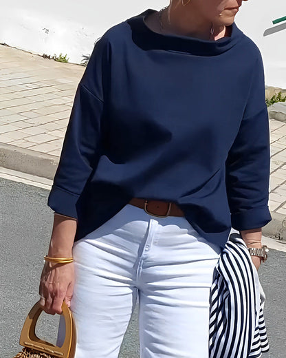 Elegant 3/4-sleeve blouse with U-boot neckline for women