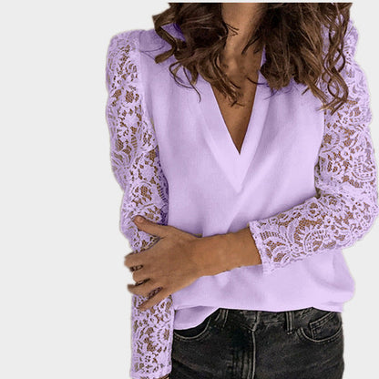 LP | Summer lace blouse with v-neck and long sleeves for women