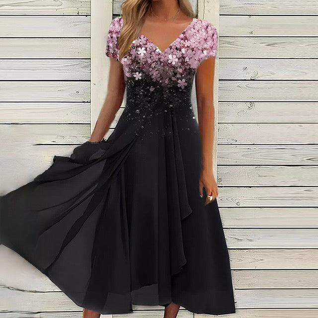 O-neck lace dress with half-sleeves
