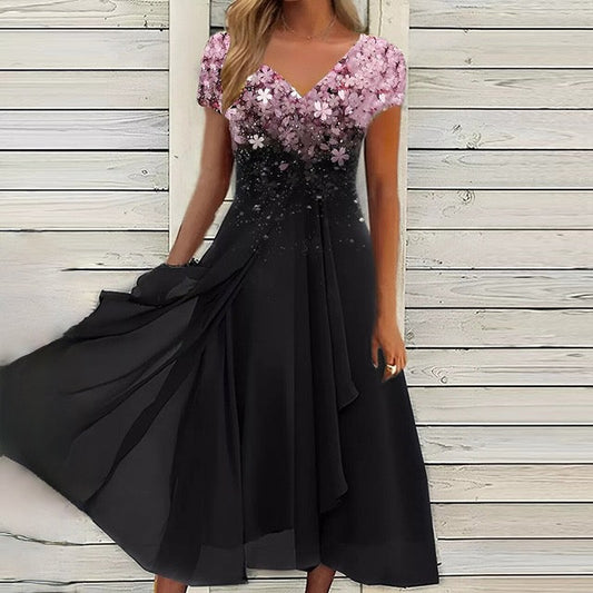 O-neck lace dress with half-sleeves