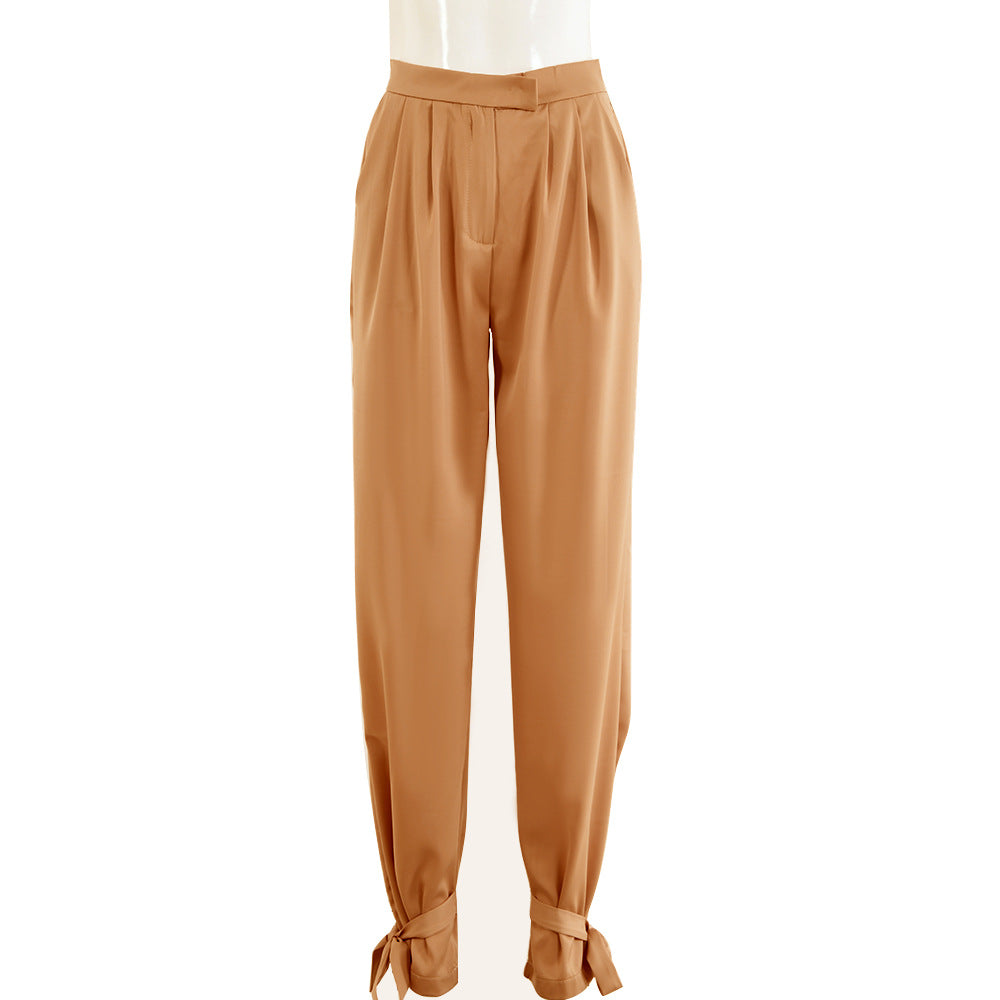 Casual women's pants-with-wide-legs-and-bowtie