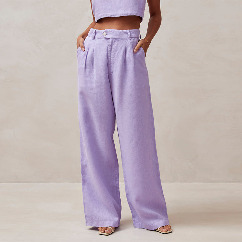 High-waisted pants with straight, loose legs for women