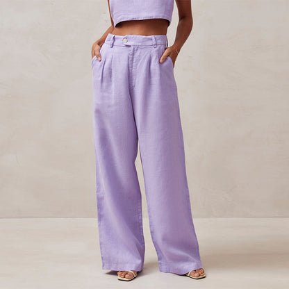 High-waisted pants with straight, loose legs for women