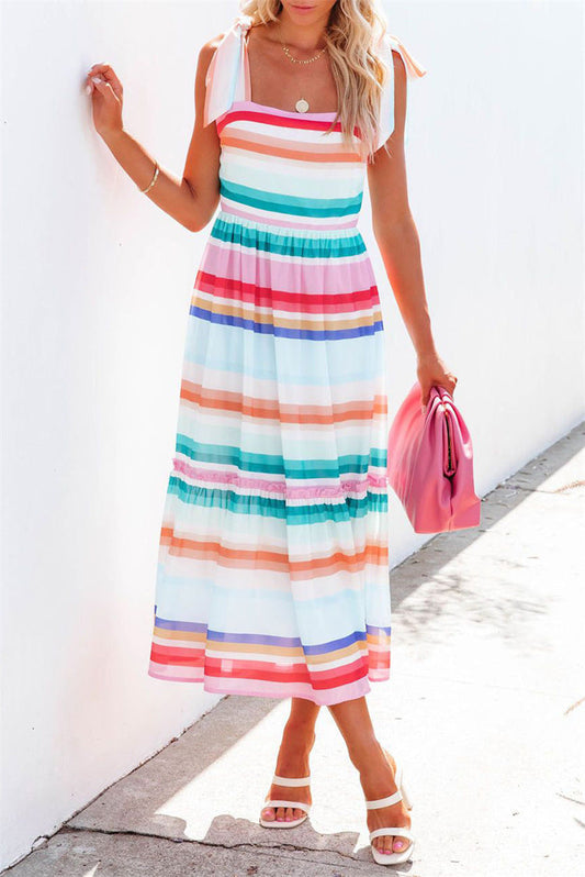 LP | White -Long dress with print and stripes