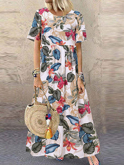 Women's Long Dress Round Neck Casual Vintage Short Pants