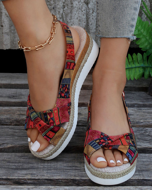 LP | Open and printed wedge espadrille sandals
