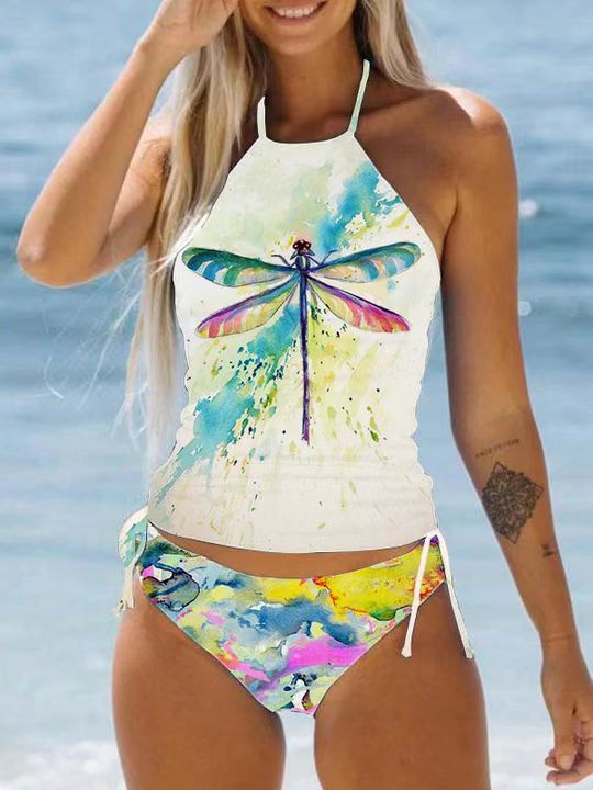 Stylishly printed halterneck swimsuit