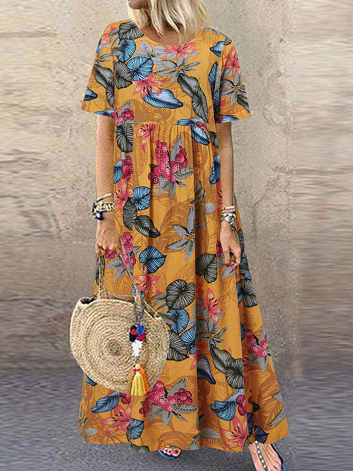 Women's Long Dress Round Neck Casual Vintage Short Pants