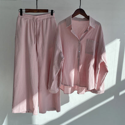 Andrada - High-waisted shirt and pants in cotton and linen