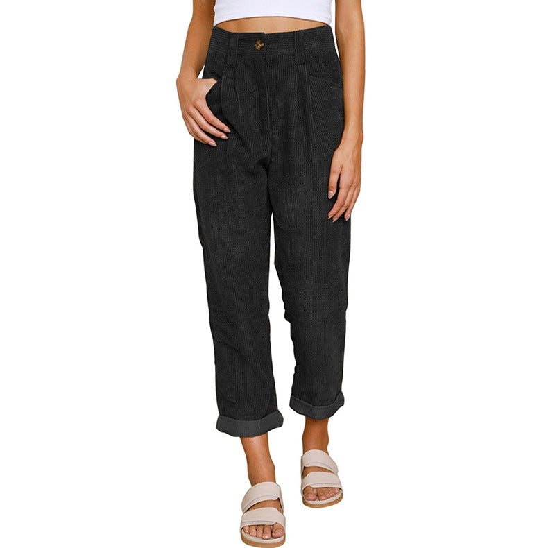Straight-cut high-waisted pants for women