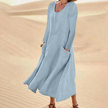 LP | Solid-color dress with long sleeves and round neckline
